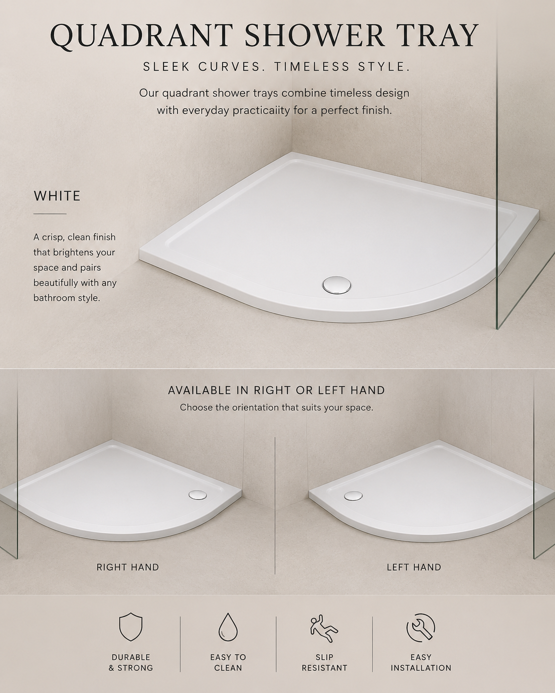 Offset Quadrant Shower Tray - Right Hand