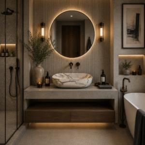 Marble Effect Stone Basin – 42 x 34 x 14cm – White & Grey Vein