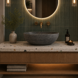 Striped Stone Effect Basin – 40 x 40 x 14cm – Black