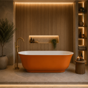 Modern Freestanding Bathtub – Matte Terracotta Finish
